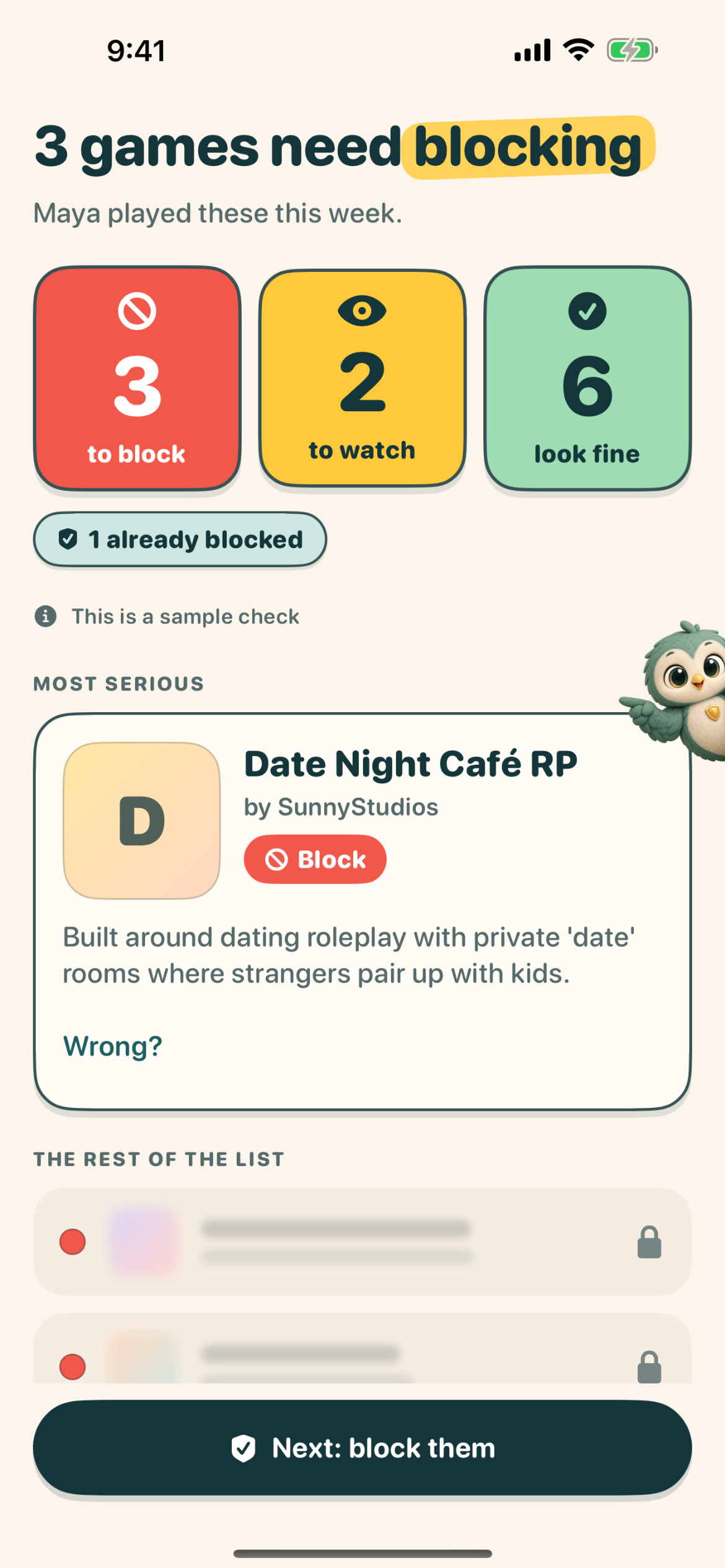 Boundly results showing which Roblox games to block